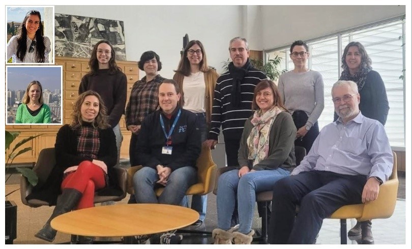 Foto del grupo de trabajo. De izquierda a derecha, y de abajo a arriba: Verónica Briz (CNM-ISCIII), Francisco Javier Sánchez-Iñigo, Susana Pallarés-Porcar y José Vicente Tarazona (CNSA-ISCIII); Sonia Arca (CNM-ISCIII), Beatriz Núñez-Corcuera, Susana Guevara, David Galán y Clara Moyano (CNSA-ISCIII) y Rebeca Ramis (CNE-ISCIII). En las imágenes del lateral, Ana Fernández y Mª Carmen González (CNSA-ISCIII).